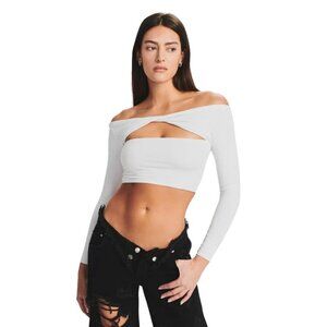 SER.O.YA - Ellis Long Sleeve Crop Top in White Size Medium